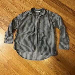 Madewell Gray and White Striped Button Up Shirt